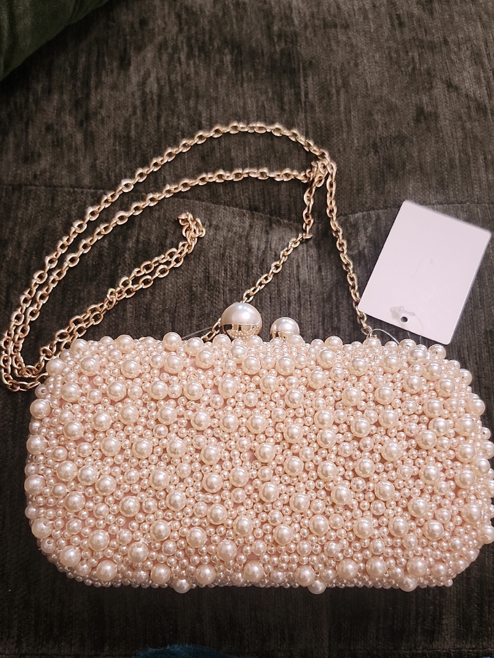 Champagne Pink Pearl Beaded Clutch Bag - NWT Cream Pearl
